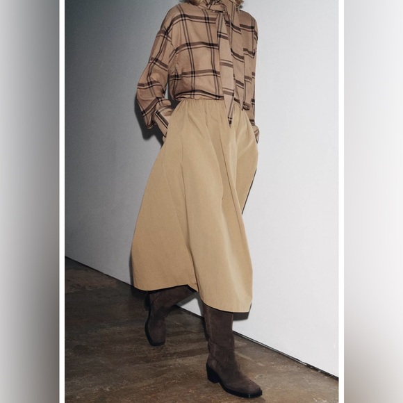 NWT ZARA ZW Collection Cape Midi Skirt Size XL Beige, khaki, taupe - Picture 3 of 13